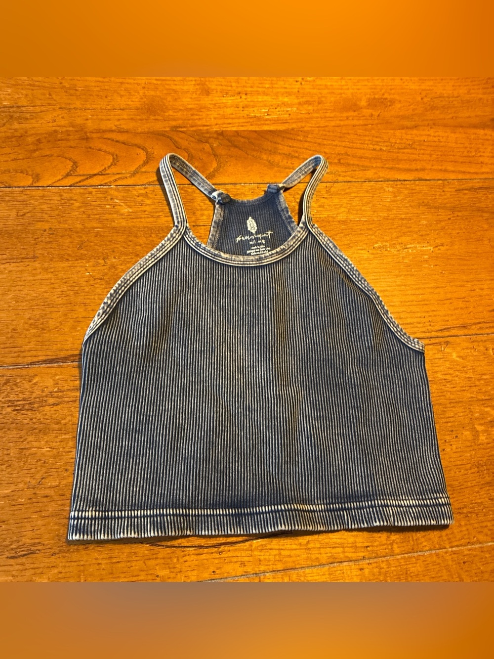 FP Movement by Free People Blue Striped Ribbed Crop Tank